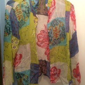 new boston proper sheer multi color blouse top